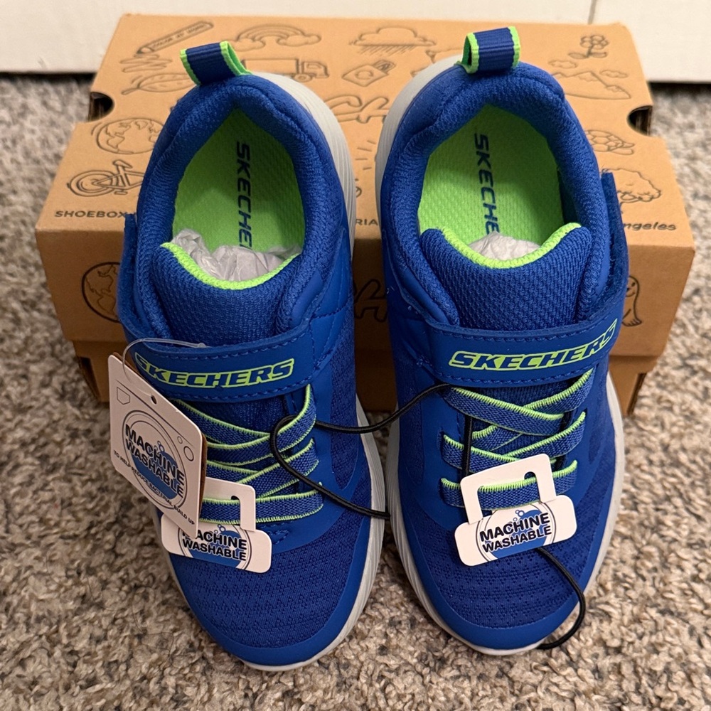 New!Skechers Kids Vibrant Blue and Neon Green Sneakers